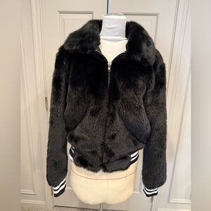 N:Philanthropy Black Harlan Faux Fur Bomber Jacket Women’s Black Cat Medium EUC
